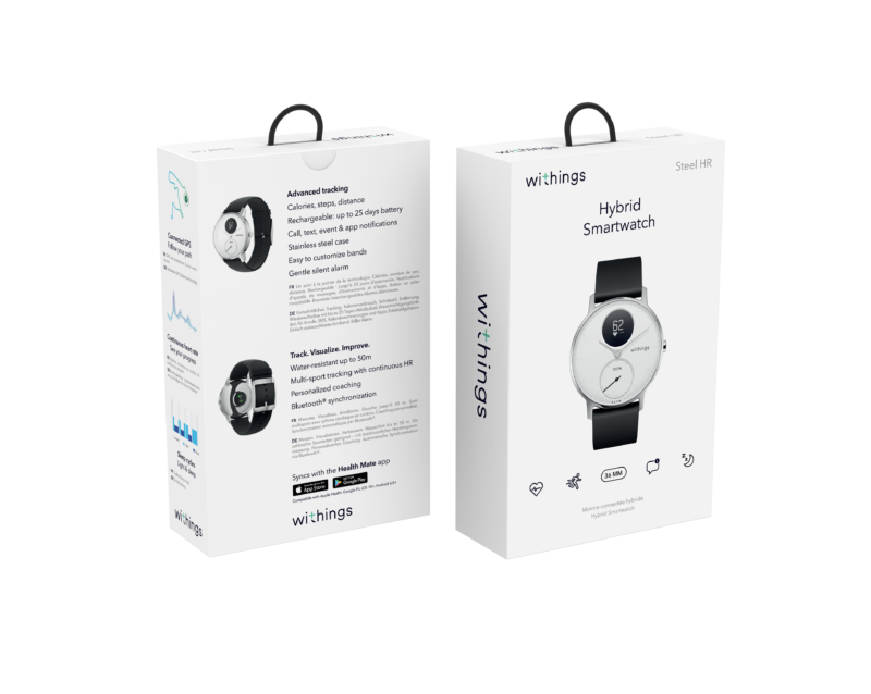 Verkaufsverpackung einer weißen Smartwatch