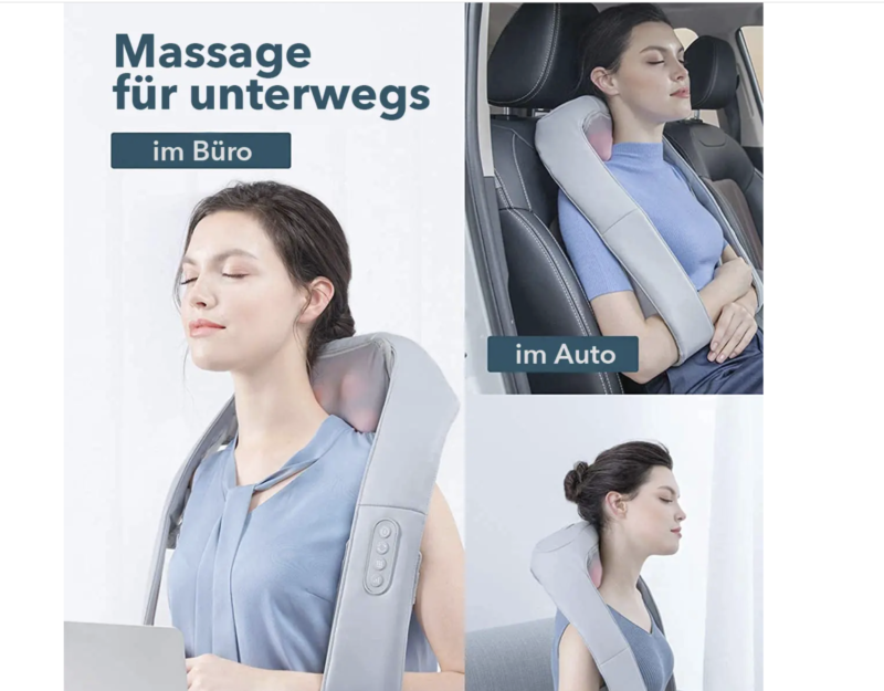 Frau mit Nackenmassagegerät